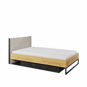 Teen Flex TF-17 Single Bed [EU Small Double] in Oak Hickory and Silk Flou and Raw Steel, front view — Arte-N kids single bed