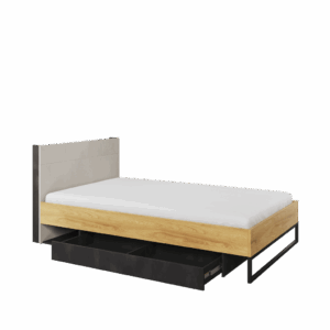 Teen Flex TF-17 Single Bed [EU Small Double] in Oak Hickory and Silk Flou and Raw Steel, view 2 — Arte-N kids single bed