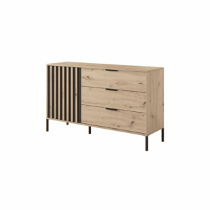 Tally Chest Of Drawers 138cm in Oak Artisan and Anthracite, front view — Arte-N chest of drawers