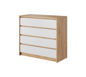 Xelo Chest Of Drawers 93cm in White and Oak Golden, front view — Arte-N chest of drawers