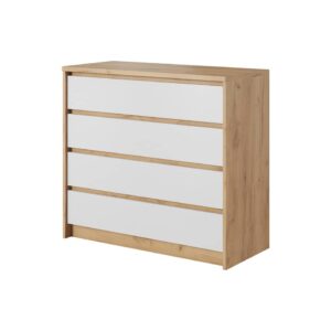 Xelo Chest Of Drawers 93cm in White and Oak Golden, front view — Arte-N chest of drawers