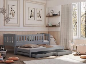 Wooden Double Bed Amelka with Trundle and Storage, front view — Arte-N kids single bed