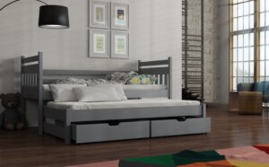 Wooden Double Bed Daniel with Trundle and Storage, view 2 — Arte-N kids single bed