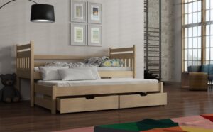 Wooden Double Bed Daniel with Trundle and Storage, front view — Arte-N kids single bed