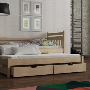 Wooden Double Bed Daniel with Trundle and Storage, front view — Arte-N kids single bed