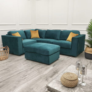 Hudson four piece corner sofa styled in a living room setting