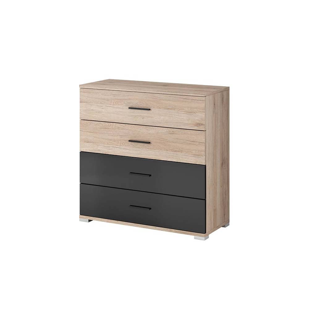 Bari Chest of Drawers in Oak San Remo and Black, front view — Arte-N chest of drawers