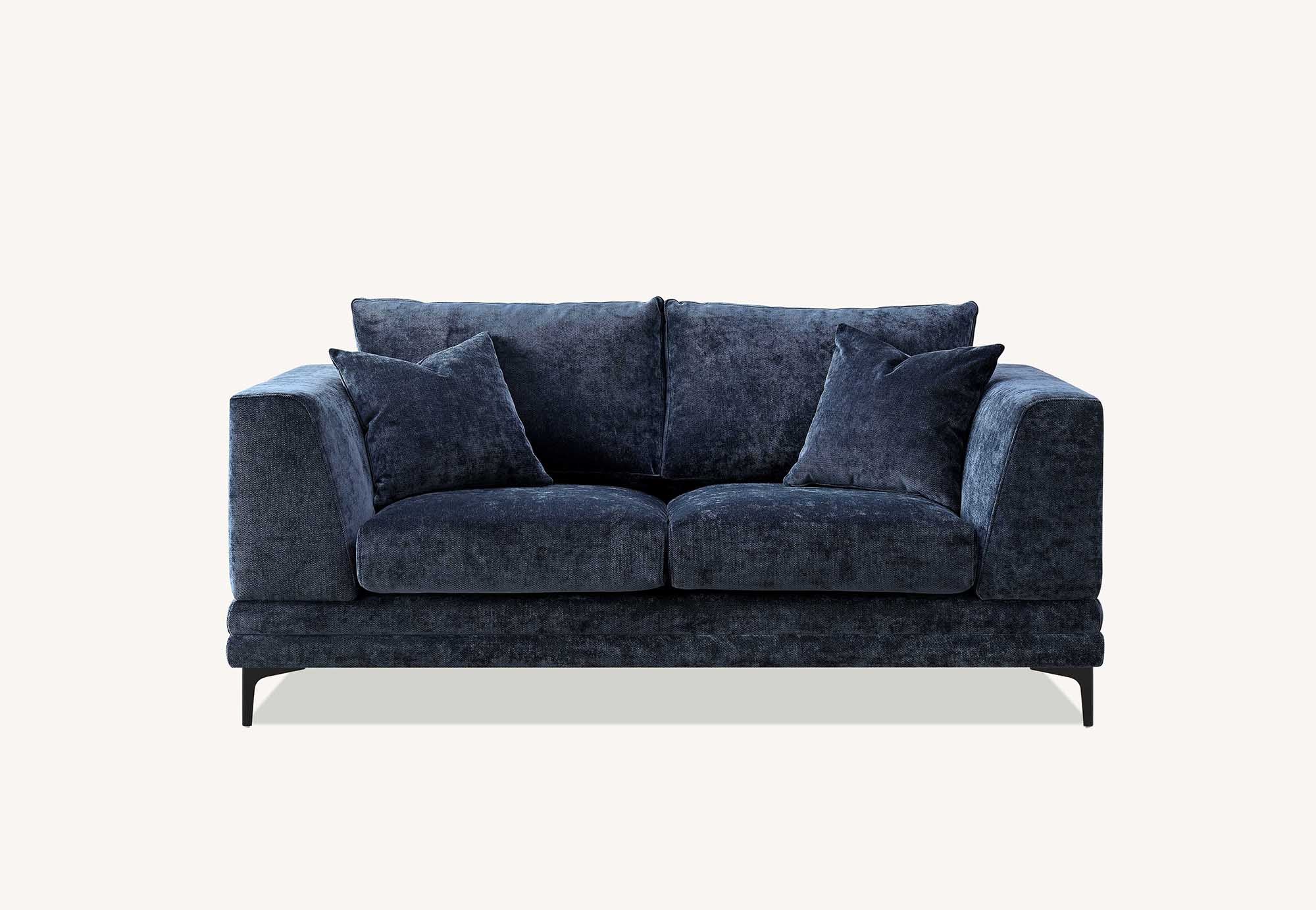 Lenox sofa arm and scatter back cushions in aegean blue velvet