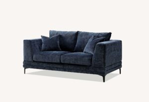 Lenox two seater sofa in aegean blue velvet shown front on against a plain background
