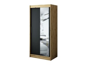 Leto T2 Sliding Door Wardrobe 100cm in Black - shown in a bedroom setting, 100cm wide