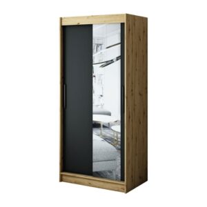 Leto T2 Sliding Door Wardrobe 100cm in Black - shown in a bedroom setting, 100cm wide