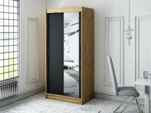 Leto T2 Sliding Door Wardrobe 100cm in Black - front view with the doors closed