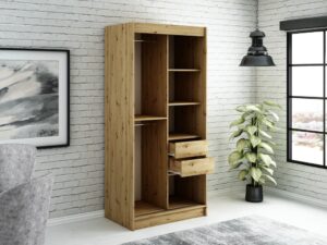 Leto T2 Sliding Door Wardrobe 100cm in Black - interior layout with the doors open