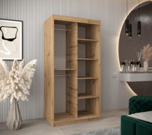 Boliwia Sliding Door Wardrobe 100cm - interior layout with the doors open