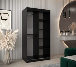 Tokyo II Sliding Door Wardrobe 100cm - interior layout with the doors open