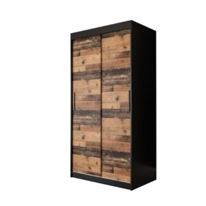 Tilburg Sliding Door Wardrobe 100cm in Dark Oak - shown in a bedroom setting, 100cm wide
