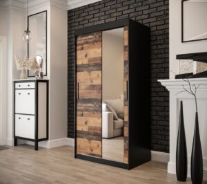Tilburg II Sliding Door Wardrobe 100cm in Dark Oak - front view with the doors closed