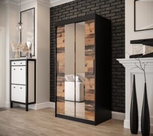Tilburg I Sliding Door Wardrobe 100cm in Dark Oak - front view with the doors closed