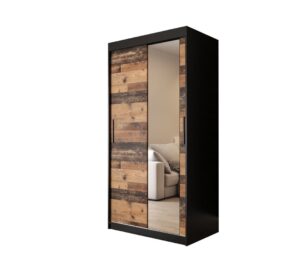 Tilburg II Sliding Door Wardrobe 100cm in Dark Oak - shown in a bedroom setting, 100cm wide
