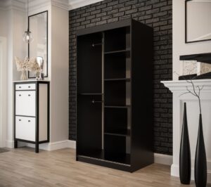 Tilburg II Sliding Door Wardrobe 100cm in Dark Oak - interior layout with the doors open