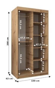 Boliwia Sliding Door Wardrobe 100cm - side profile showing the depth