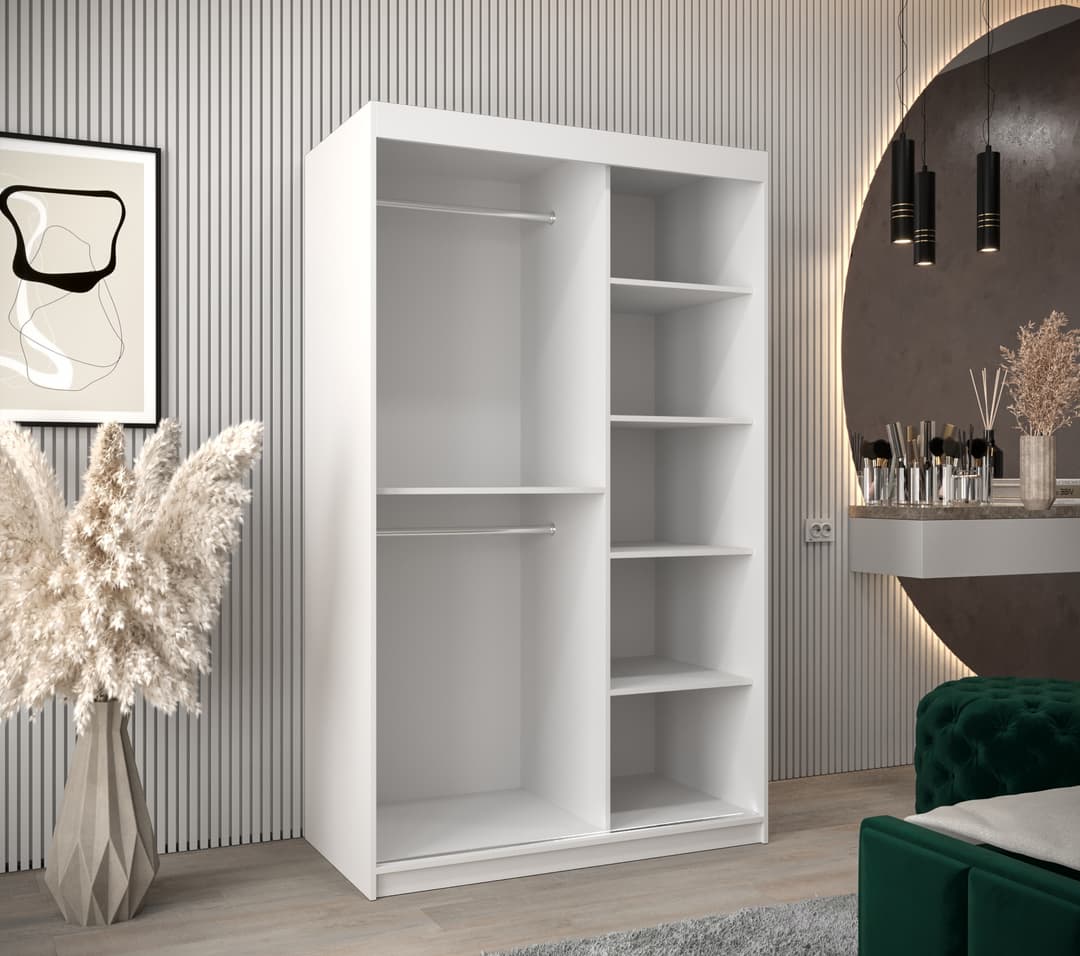 Tokyo Sliding Door Wardrobe 120cm - interior layout with the doors open