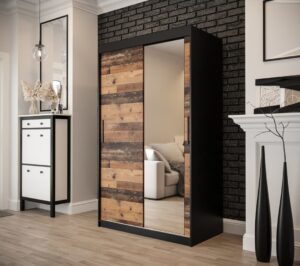 Tilburg II Sliding Door Wardrobe 120cm in Dark Oak - front view with the doors closed