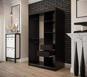 Tilburg I Sliding Door Wardrobe 120cm in Dark Oak - close detail of the door finish and handle