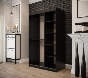 Tilburg II Sliding Door Wardrobe 120cm in Dark Oak - interior layout with the doors open