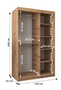 Boliwia Sliding Door Wardrobe 120cm - side profile showing the depth
