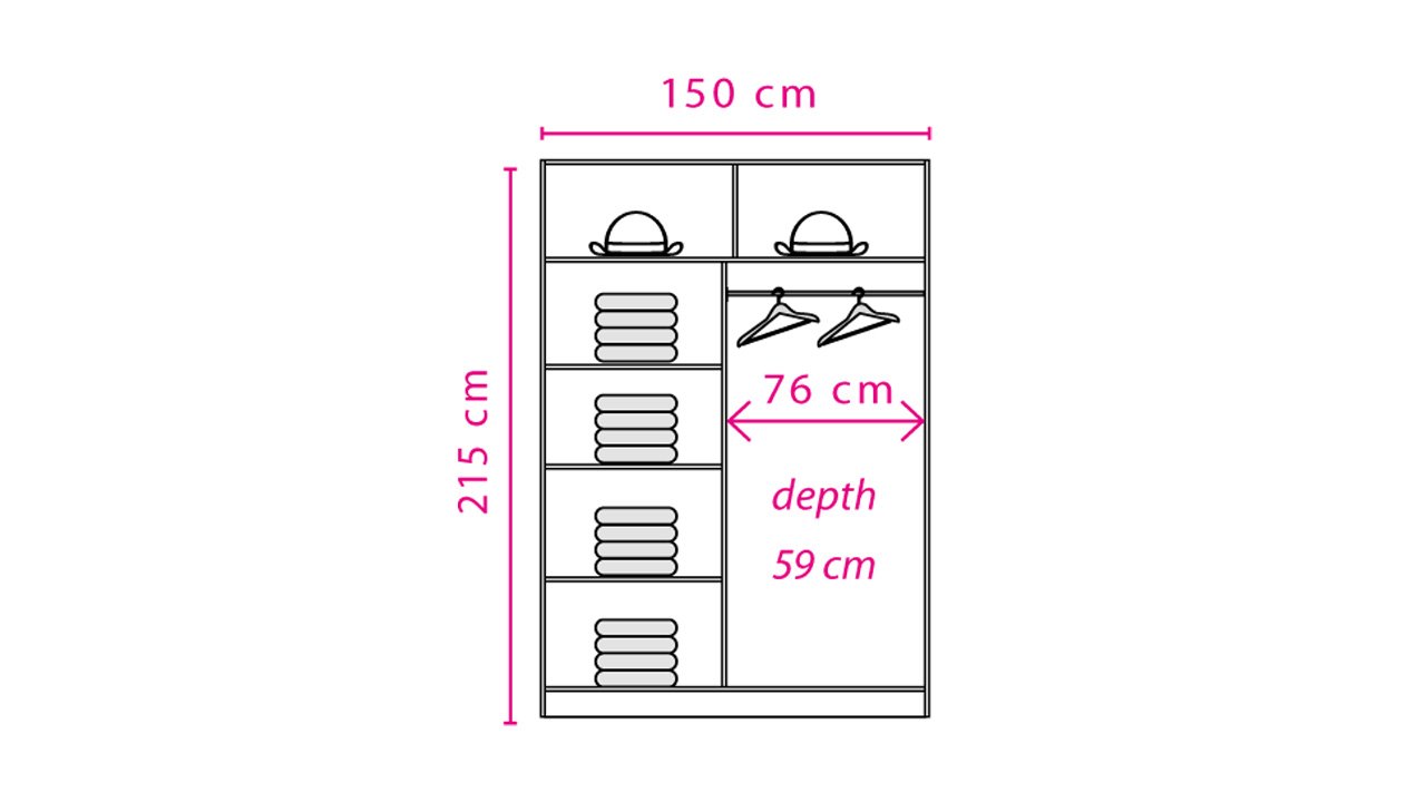 Effect 2 Sliding Door Wardrobe 150cm - front view with the doors closed