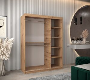 Tokyo I Sliding Door Wardrobe 150cm - interior layout with the doors open