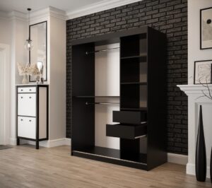 Tilburg Sliding Door Wardrobe 150cm in Dark Oak - close detail of the door finish and handle