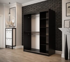 Tilburg I Sliding Door Wardrobe 150cm in Dark Oak - interior layout with the doors open