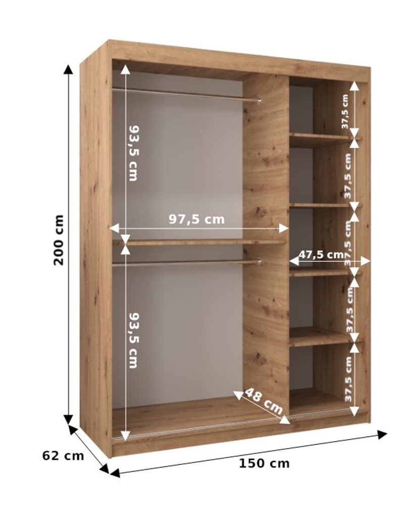 Boliwia Sliding Door Wardrobe 150cm - side profile showing the depth