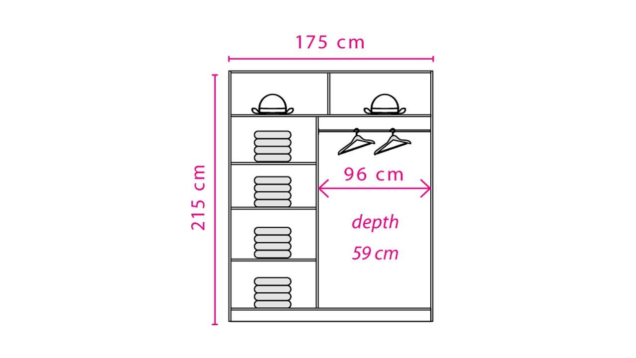 Effect 2 Sliding Door Wardrobe 175cm - front view with the doors closed