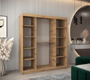 Tokyo I Sliding Door Wardrobe 180cm - interior layout with the doors open