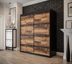 Tilburg Sliding Door Wardrobe 180cm in Dark Oak - front view with the doors closed