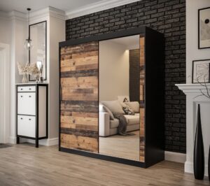 Tilburg II Sliding Door Wardrobe 180cm in Dark Oak - front view with the doors closed