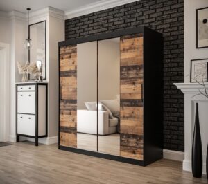 Tilburg I Sliding Door Wardrobe 180cm in Dark Oak - front view with the doors closed