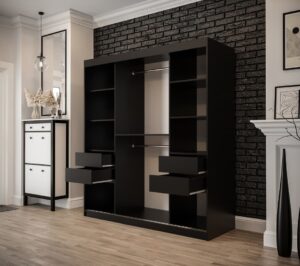 Tilburg Sliding Door Wardrobe 180cm in Dark Oak - close detail of the door finish and handle