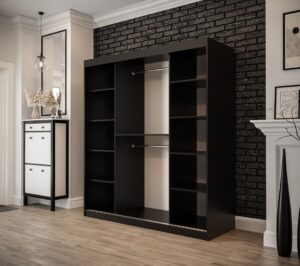 Tilburg I Sliding Door Wardrobe 180cm in Dark Oak - interior layout with the doors open