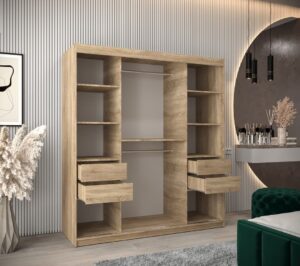 Roma II Sliding Door Wardrobe 180cm - interior layout with the doors open