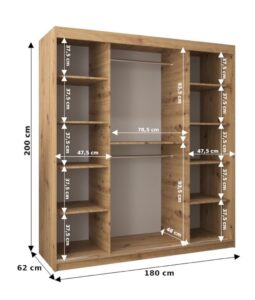 Boliwia Sliding Door Wardrobe 180cm - side profile showing the depth