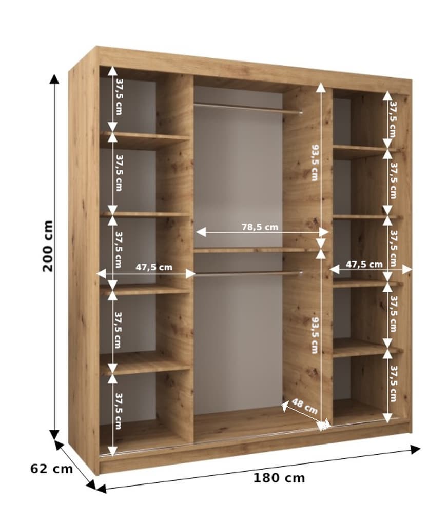 Boliwia Sliding Door Wardrobe 180cm - side profile showing the depth