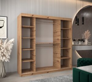 Tokyo I Sliding Door Wardrobe 200cm - interior layout with the doors open