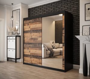Tilburg II Sliding Door Wardrobe 200cm in Dark Oak - front view with the doors closed