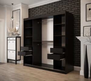 Tilburg Sliding Door Wardrobe 200cm in Dark Oak - close detail of the door finish and handle