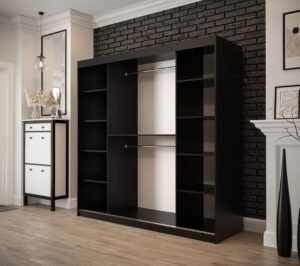 Tilburg Sliding Door Wardrobe 200cm in Dark Oak - interior layout with the doors open