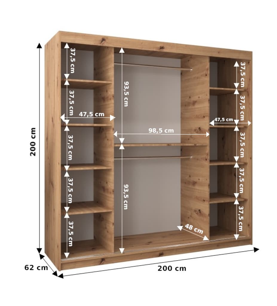 Boliwia Sliding Door Wardrobe 200cm - side profile showing the depth